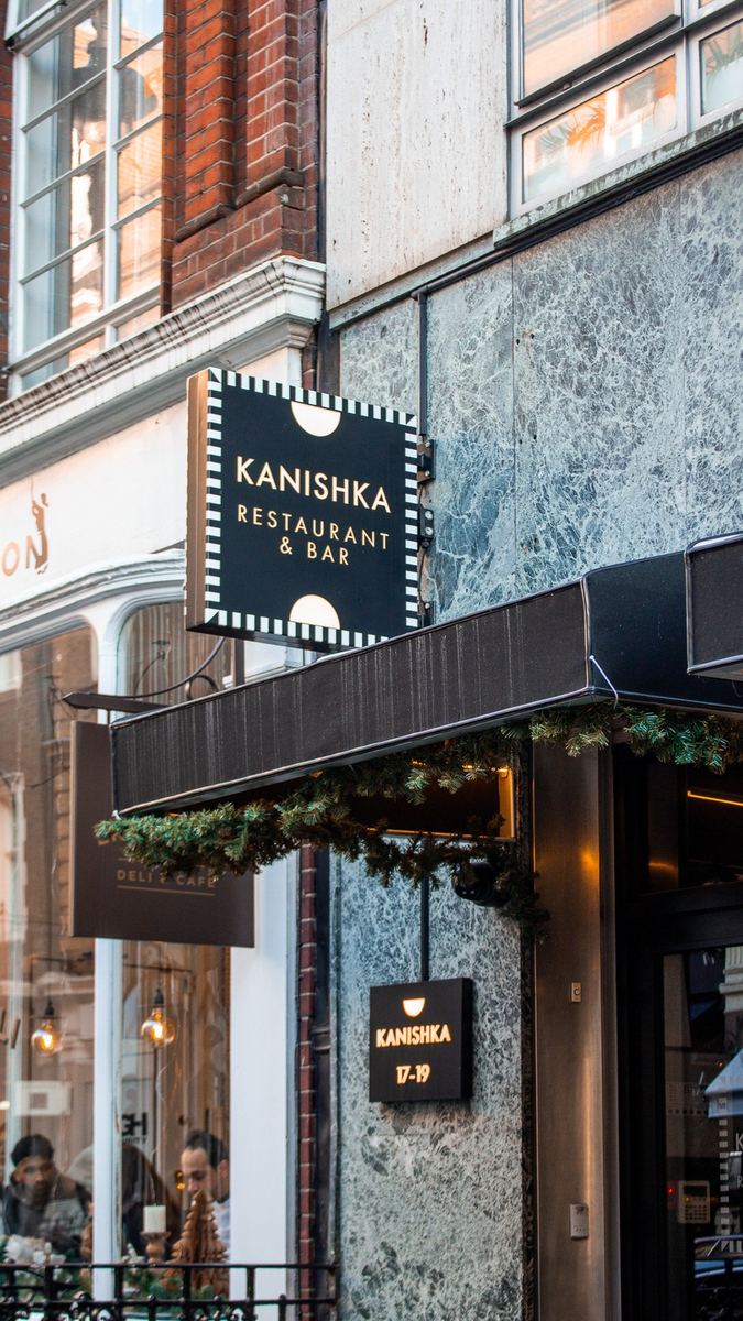 Kanishka restaurant sign on a Mayfair street